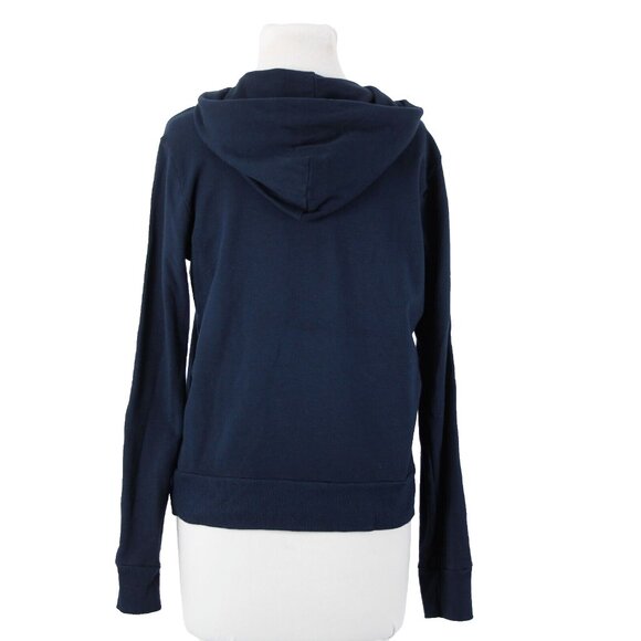 Monrow Sz S Navy White Stripe Embossed Stars Sleeve Cotton Blend Hooded Sweater - Picture 3 of 16